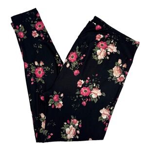 LuLaRoe Womens Leggings Size TC2 Black Pink Floral Petite Roses Plus 18+ NWT